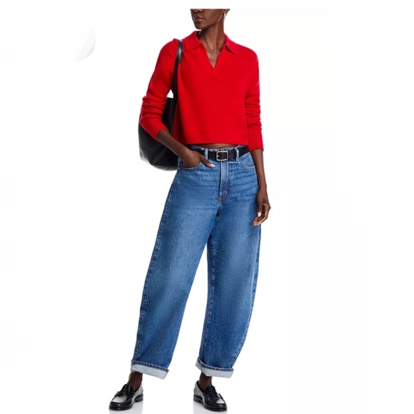 Luxurious 100% Cashmere Long Sleeve Polo Sweater By Aqua in Apple Red - Picture 2 of 6